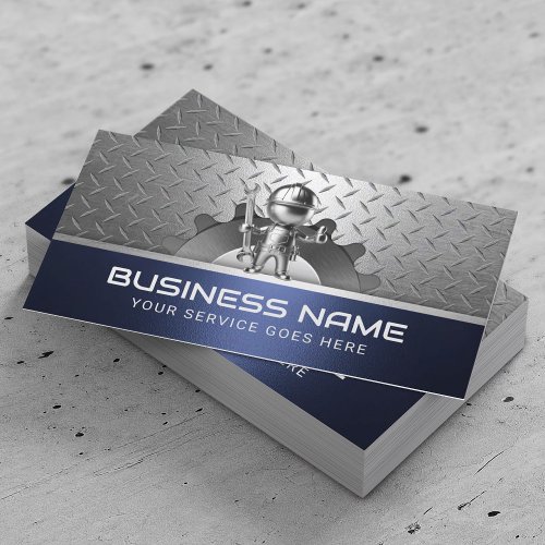 Handyman Auto Repair Blue Metal Mechanic Business Card