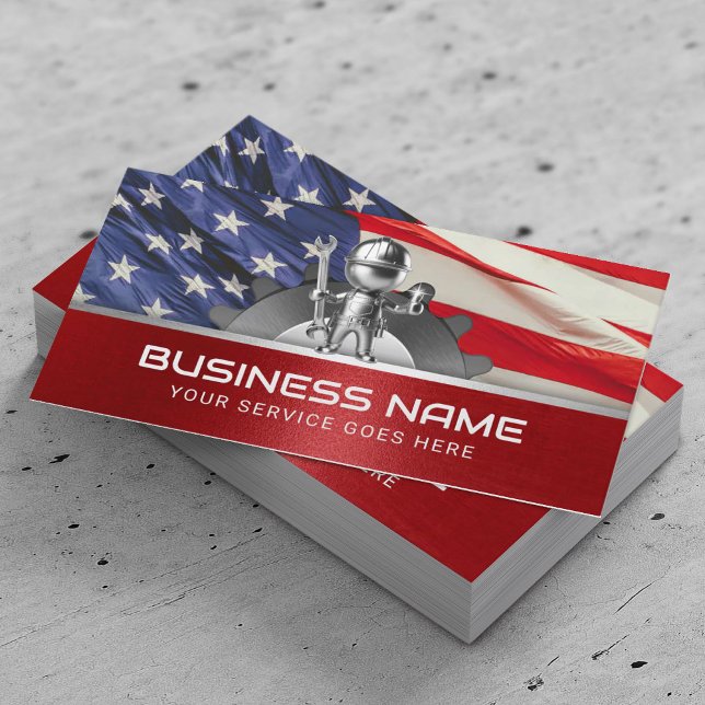 Handyman Auto Repair Service Patriotic Red Metal Business Card (Creator Uploaded)