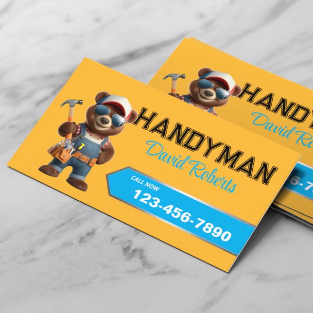 Handyman Bear Carpenter House Repair Plain Gold Business Card (Creator Uploaded)