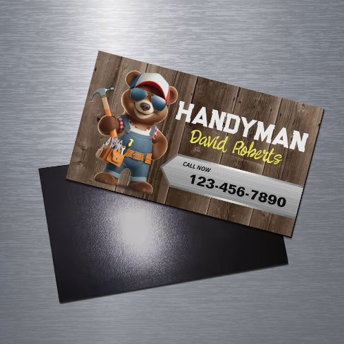 Handyman Bear Carpenter House Repair Service Wood Business Card Magnet