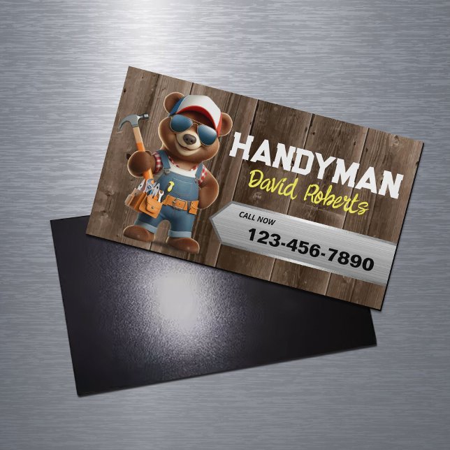 Handyman Bear Carpenter House Repair Service Wood Business Card Magnet (Creator Uploaded)