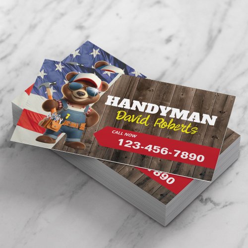 Handyman Bear Repair Maintenance Service Patriotic Business Card