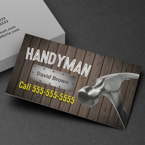 Handyman Big Hammer House Repair Service Wood Business Card