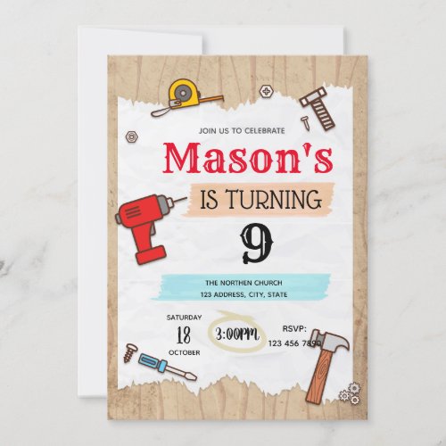 Handyman birthday party invitation