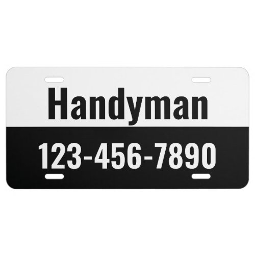 Handyman Black and White Phone Number Template License Plate