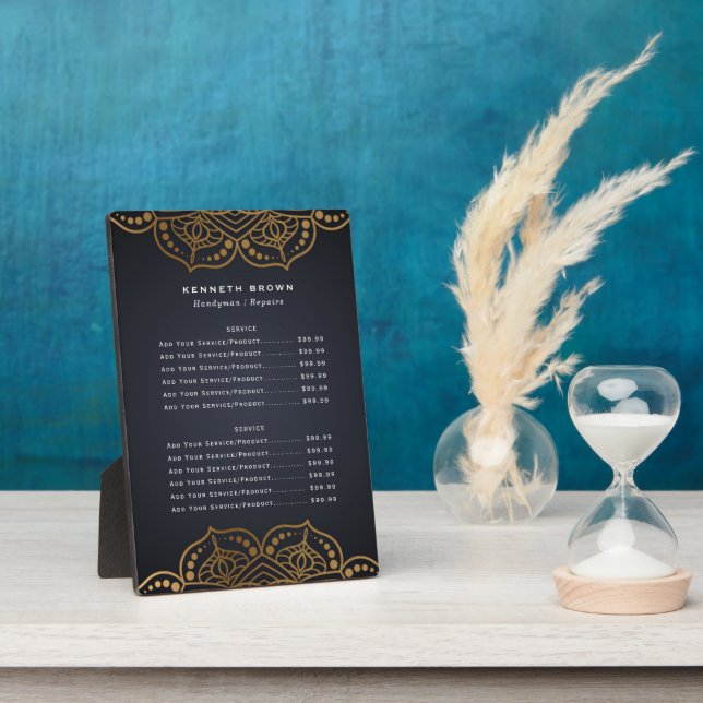 Handyman Black Gold Price List Plaque (Side)