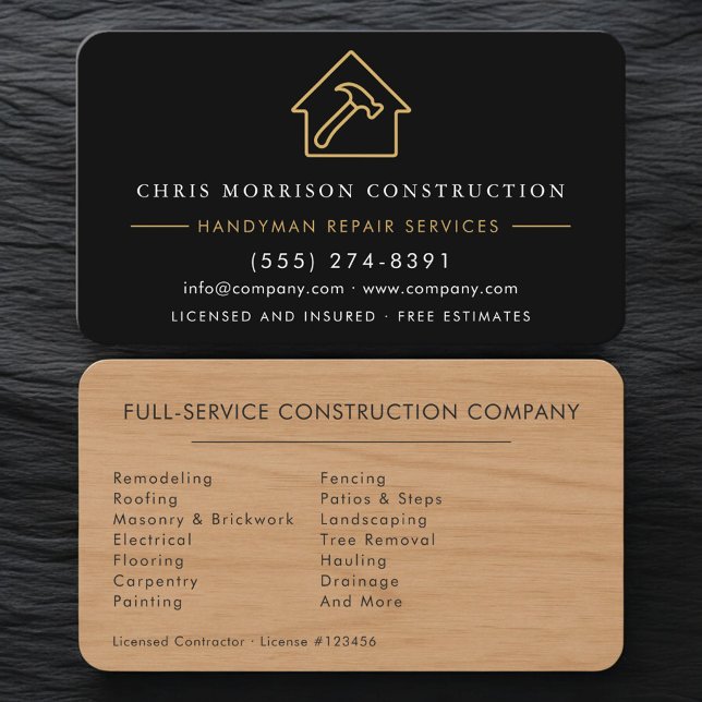 Handyman Black Gold Wood Remodeling Business Card (Creator Uploaded)