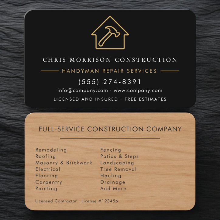 Handyman Black Gold Wood Remodeling Business Card