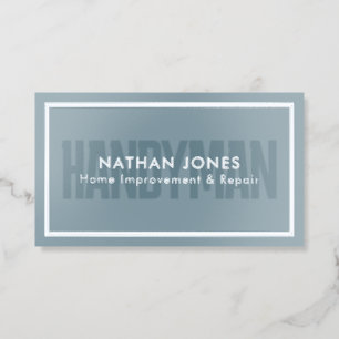 Handyman Bold Elegant QR Code Dusty Blue Foil Business Cards