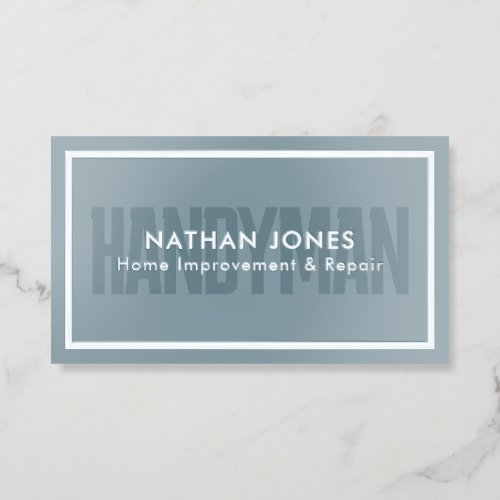 Handyman Bold Elegant QR Code Dusty Blue Foil Business Cards