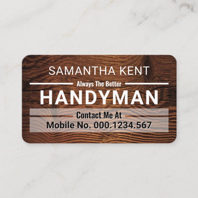 Handyman Border Lines Timber Wood Business Card (Front)