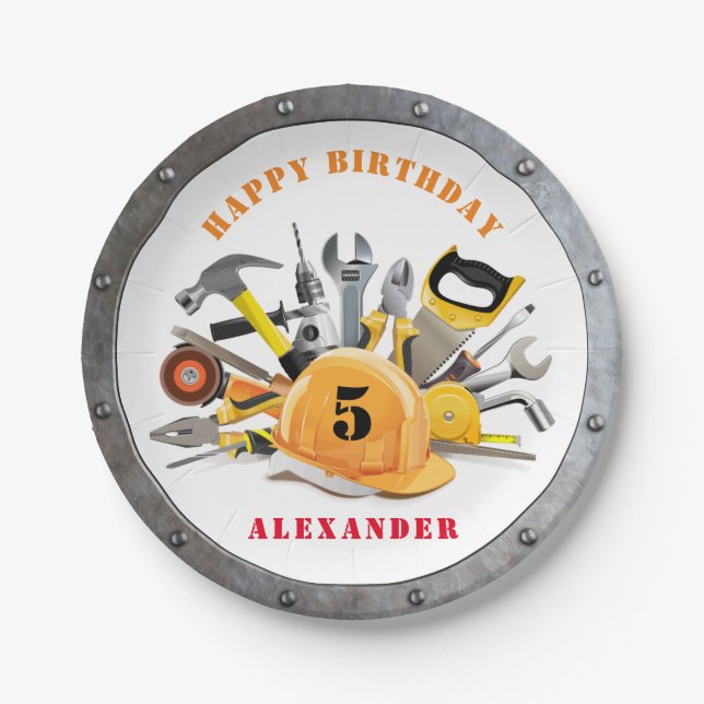 Handyman Boy Tools Birthday Party Paper Plate (Front)