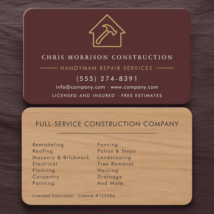 Handyman Burgundy Wood Remodeling Business Card