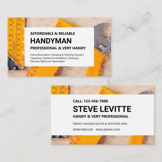 Handyman Business Card - Working Tools / Rulers (Front/Back)