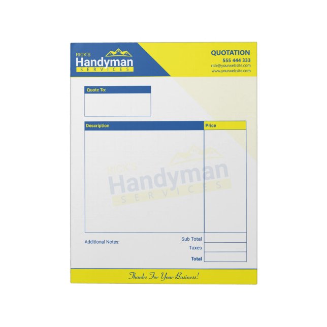 Handyman Business Quote Pad - Home Business (Rotated)