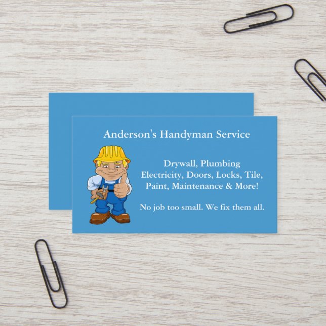 Handyman Caricature Repairman Tools Business Card (Front/Back In Situ)