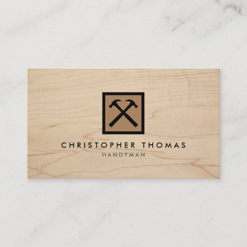 Handyman Carpenter Builder Brown Logo on Wood Business Card