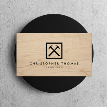 Handyman  Carpenter  Builder Logo On Wood Business Card by 1201am at Zazzle