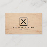 Handyman, Carpenter, Builder Logo on Wood II Business Card