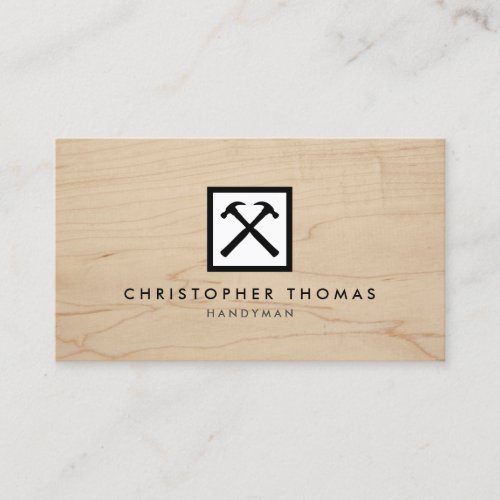 Handyman Carpenter Builder White Logo on Wood Business Card