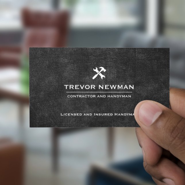 Handyman Carpenter Construction Grunge Black Business Card (Creator Uploaded)