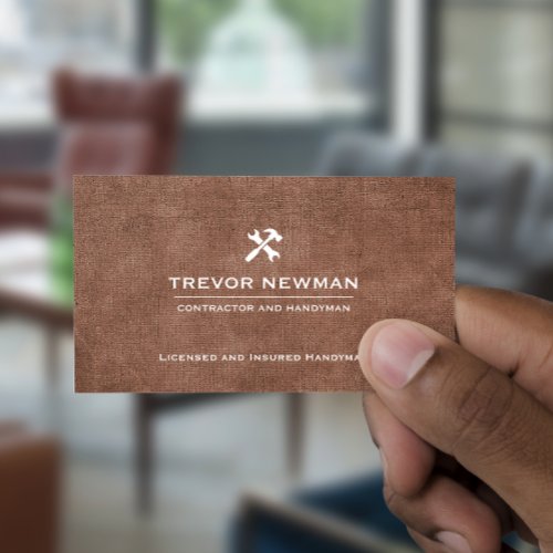 Handyman Carpenter Construction Grunge Brown Business Card
