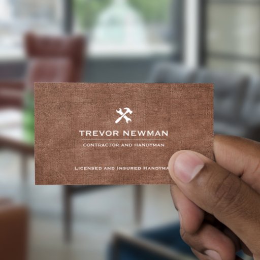 Customizable Handyman Carpenter Construction Grunge Brown Business Card