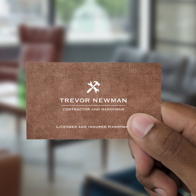 Handyman Carpenter Construction Grunge Brown Business Card (Creator Uploaded)