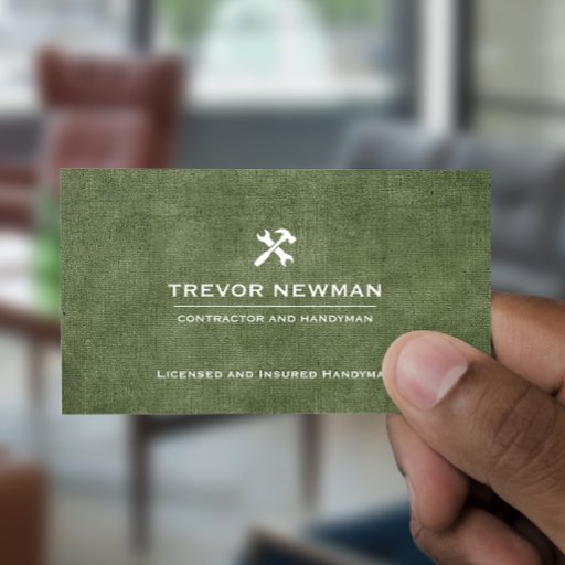 Customizable Handyman Carpenter Construction Grunge Olive Green Business Card