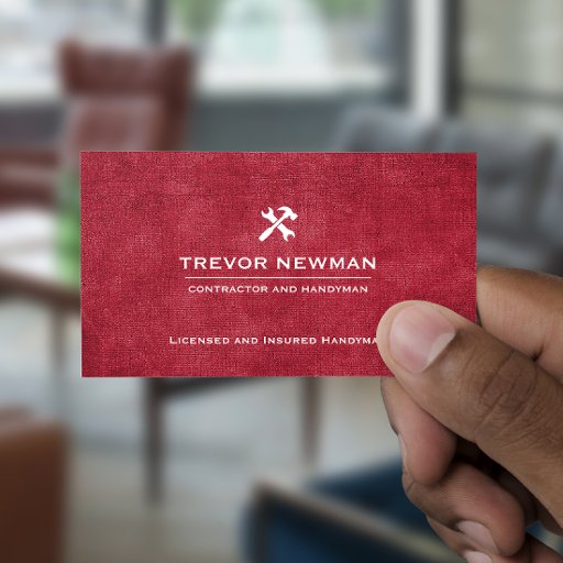 Customizable Handyman Carpenter Construction Grunge RED Business Card