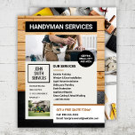 Handyman Carpenter Home Renovations Services Flyer<br><div class="desc">Got a hammer in hand and a passion for transforming homes? This flyer is your new best friend! Featuring a rugged pine wood paneling design that screams "professional" and "masculine, " this set is all about getting your handyman or carpentry services noticed. Whether you're the go-to guy for home renovations,...</div>