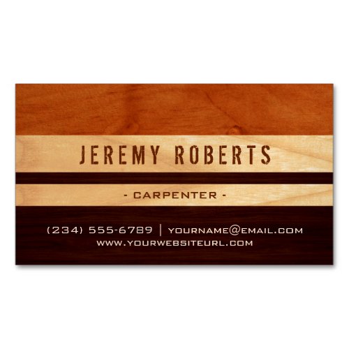 Handyman Carpenter Remodeling Stylish Wood Stripes Magnetic Business Card