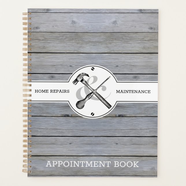 Handyman Construction Business Rustic Gray Wood Planner (Front)