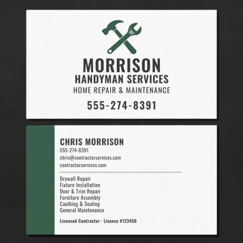 Handyman Construction Green Tools Professional Business Card