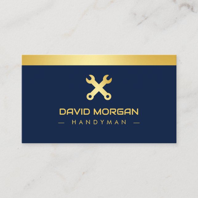 Handyman  Construction Logo Navy And Gold  Business Card (Front)