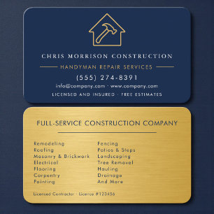 Handyman Construction Metal Gold Navy Blue Business Card
