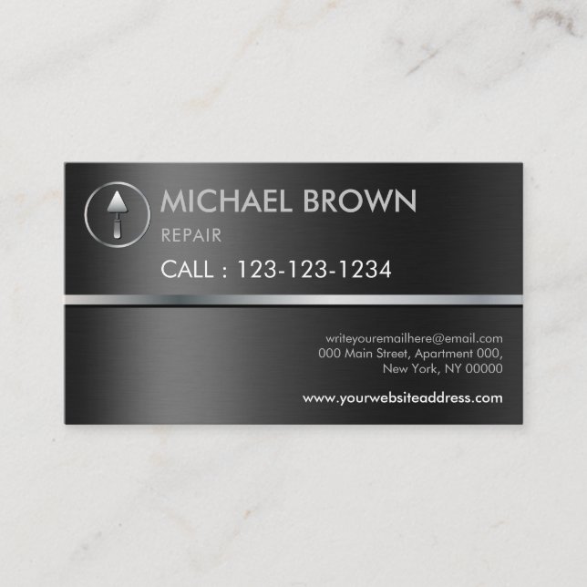 Handyman Construction Metal Repairman grey Business Card (Front)