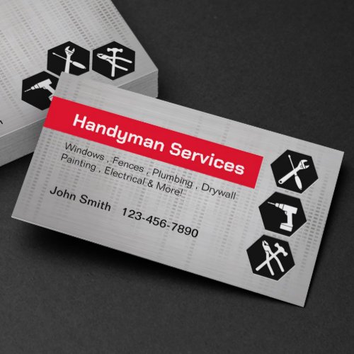 Handyman construction Modern Red Label Business Card