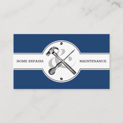 Handyman Construction Navy Blue Custom Modern Business Card