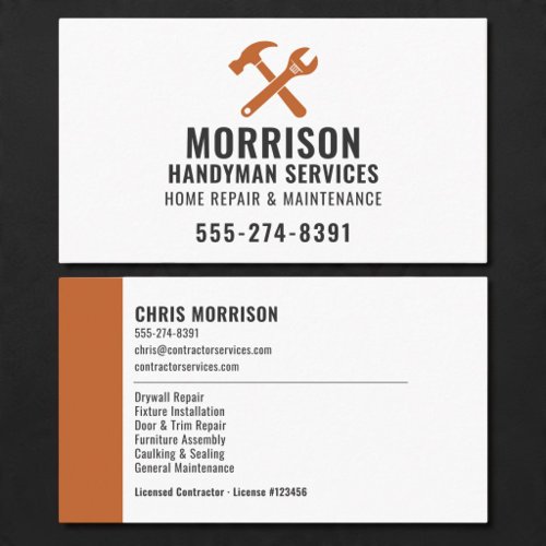 Handyman Construction Orange Tools Professional Business Card