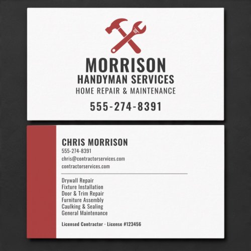 Handyman Construction Red Tools Professional Business Card