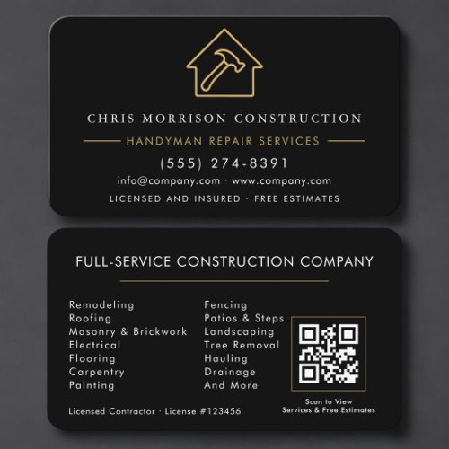 Handyman Contractor QR Code Business Card