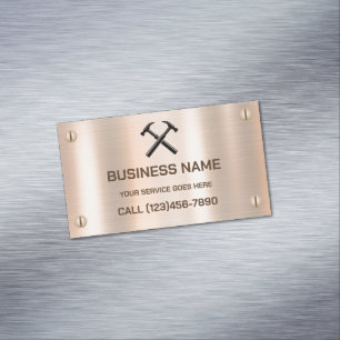 Handyman Contractor Rustic Wood Hammer Logo Business Card Magnet