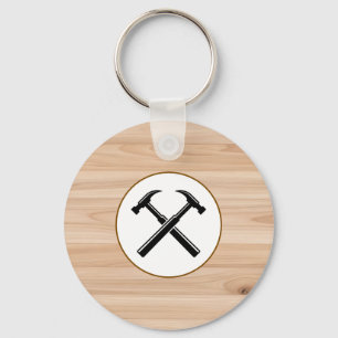 Handyman Contractor Rustic Wood Hammer Logo Keychain