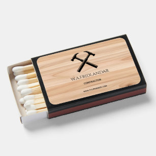 Handyman Contractor Rustic Wood Hammer Logo Matchboxes