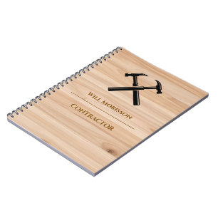 Handyman Contractor Rustic Wood Hammer Logo  Notebook