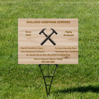 Handyman Contractor Rustic Wood Hammer Logo Yard Sign
