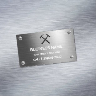 Handyman Contractor Silver metallic Hammer Logo Business Card Magnet