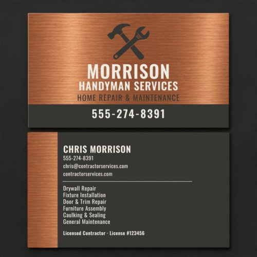 Handyman Copper Metallic Construction Tools Business Card