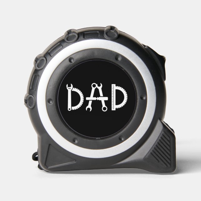Handyman Dad Text with Tools Black and White Tape Measure (Front)